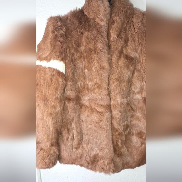 Fur Origin France Rabbit Fur Short Coat Jacket Brown Soft Hook Closure - Picture 3 of 10